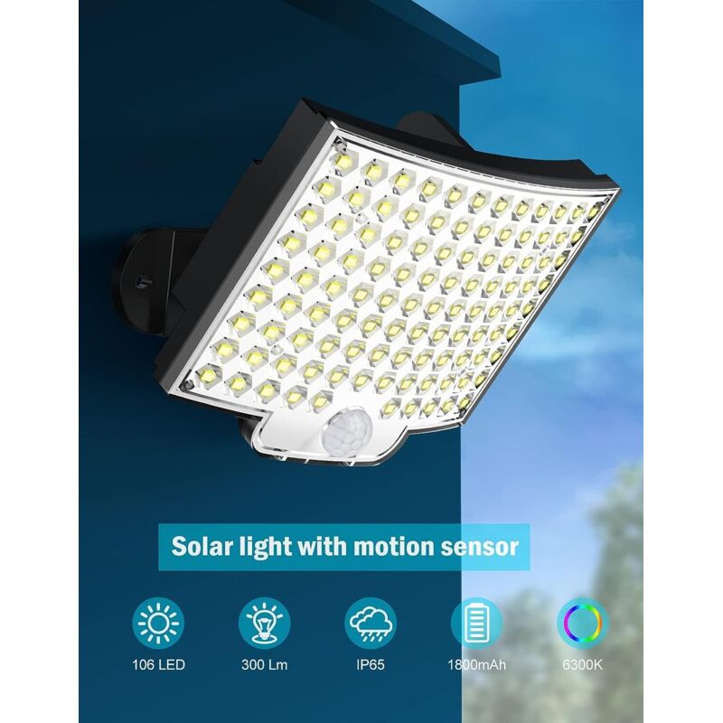 106 LED Solar Lights Outdoor With Motion Sensor, Ip65 Waterproof, 120° Lighting Angle, Solar Wall Light For Garden With — image 4