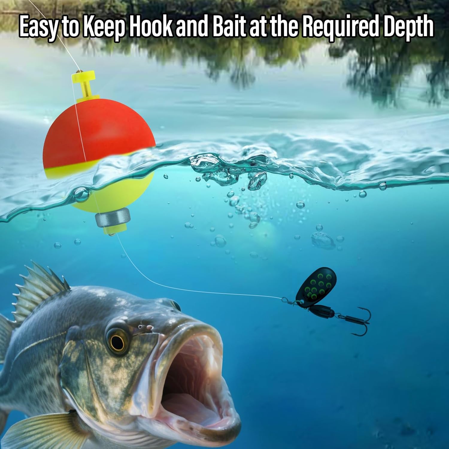 15-Pack Fishing Bobbers Floats, Weighted for Ball EVA Foam Snap-on Floats Corks Floaters Buoys Crappie Bass Panfish Bluegills Trout #S-0.93in-1/8oz โ image 6