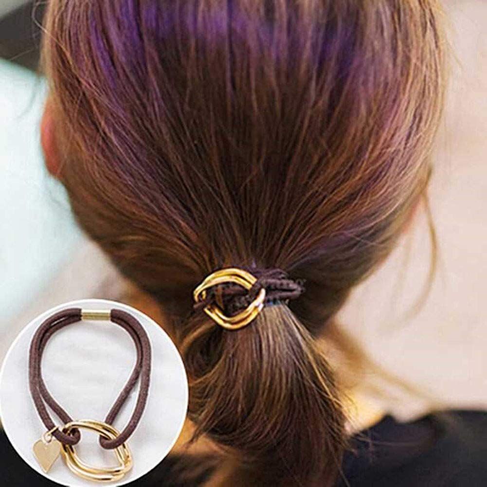 2 Pcs Fashion Gold Plating Metal Cuff Band Ponytail Tie Hair Cuff Elastic Wrap Hair Rope Hair Ring rubber band and metal โ image 5