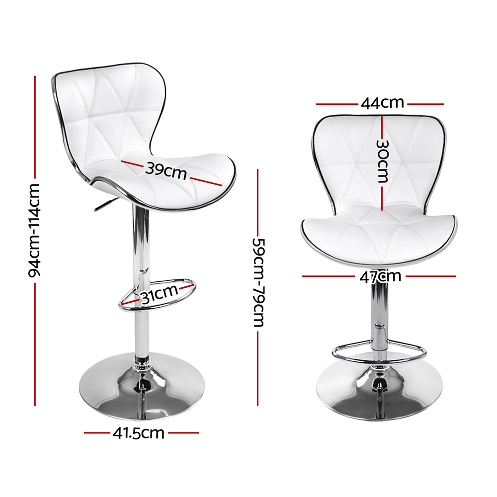 Artiss 2x Bar Stools Gas Lift Leather Seat White โ image 2