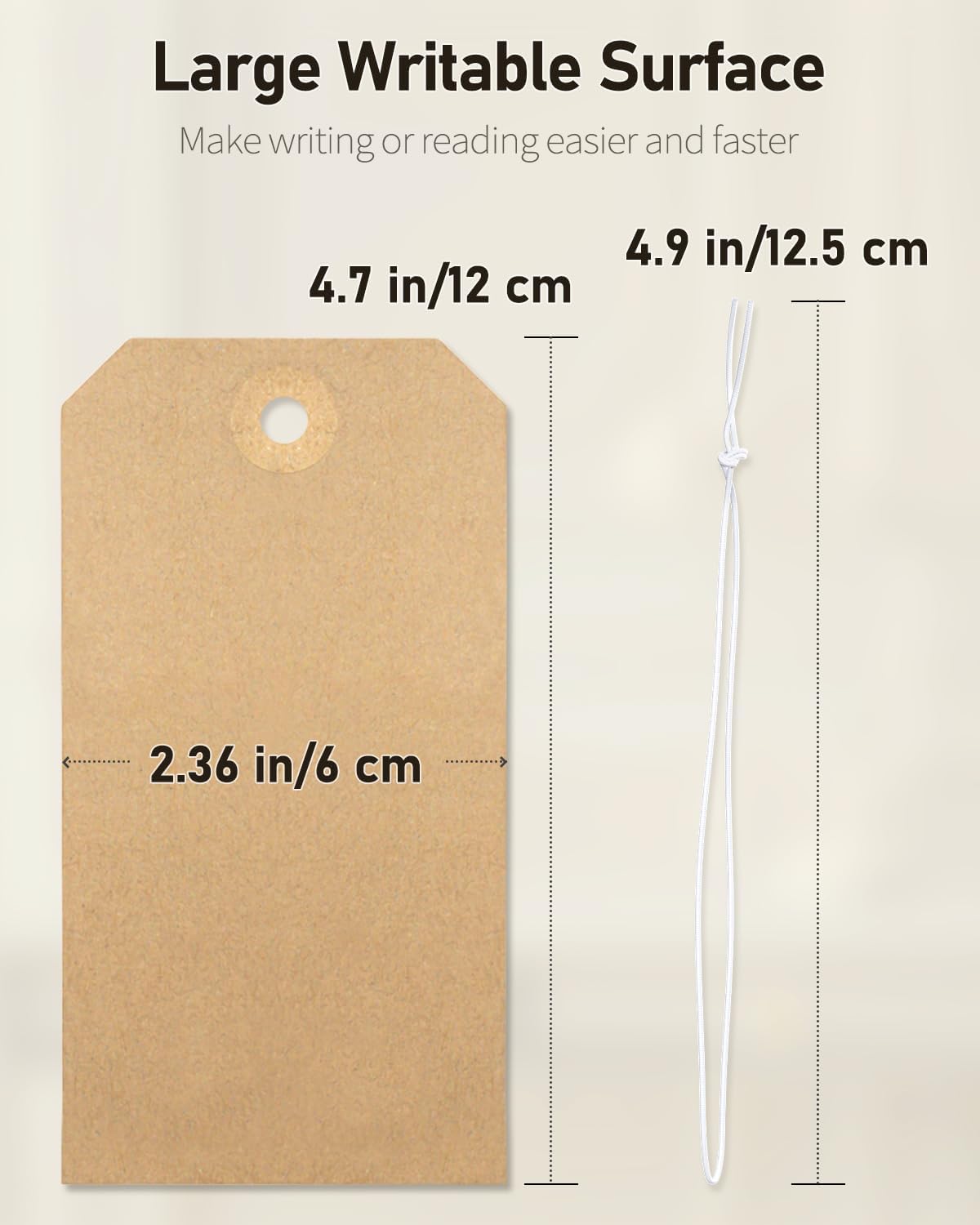 100 Pcs Kraft Blank Shipping Tags with Elastic String Attached Hanging Paper Tags with Reinforced Eyelet Large Marking Price Tag Inventory Label Tag, 4.7" x 2 — image 6