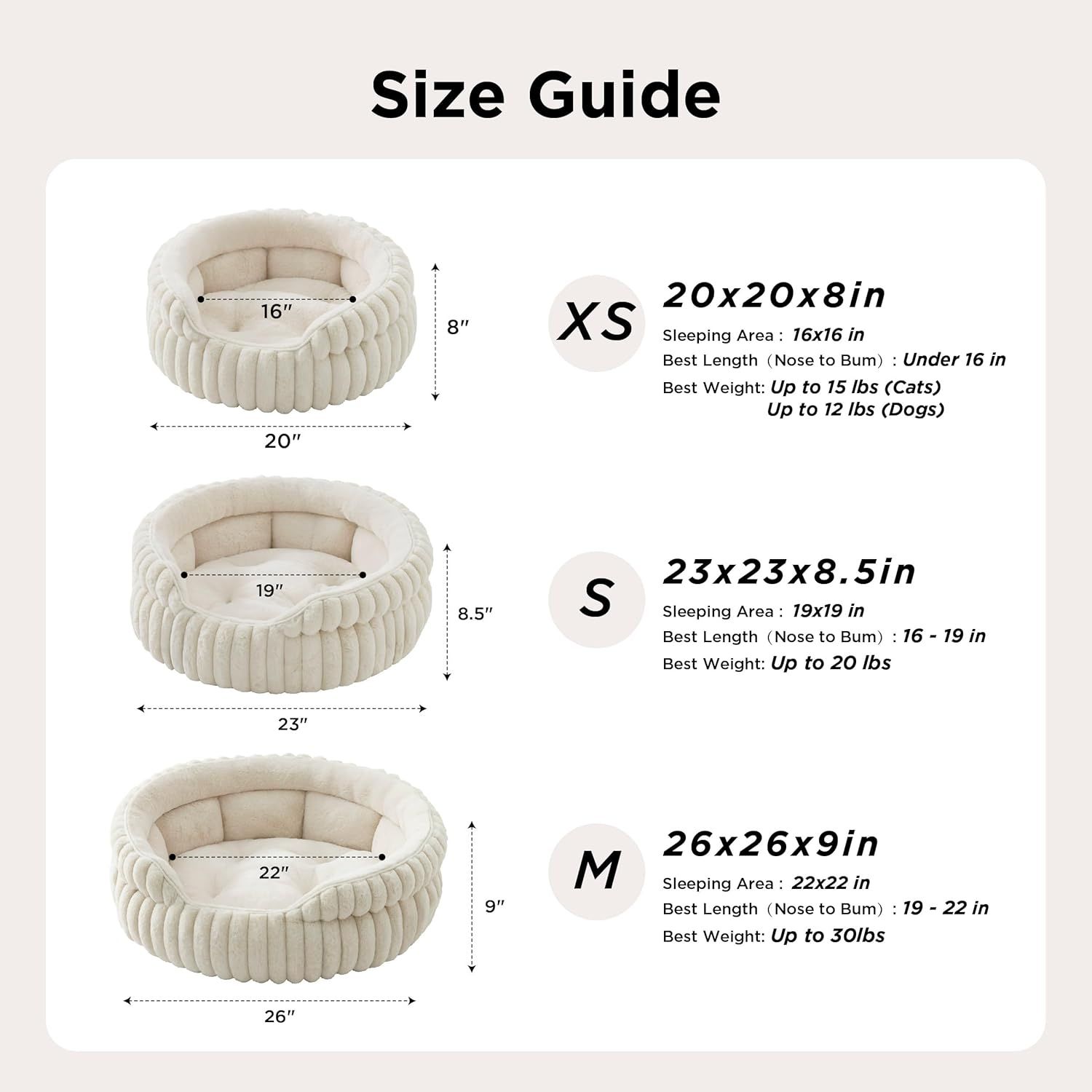 Cat Bed, Washable Round Cute Pet Beds for Indoor Cats, Super Soft Corduroy Kitten Bed with Anti-Slip Bottom, 20''x20''x8'', Warm Gray — image 3