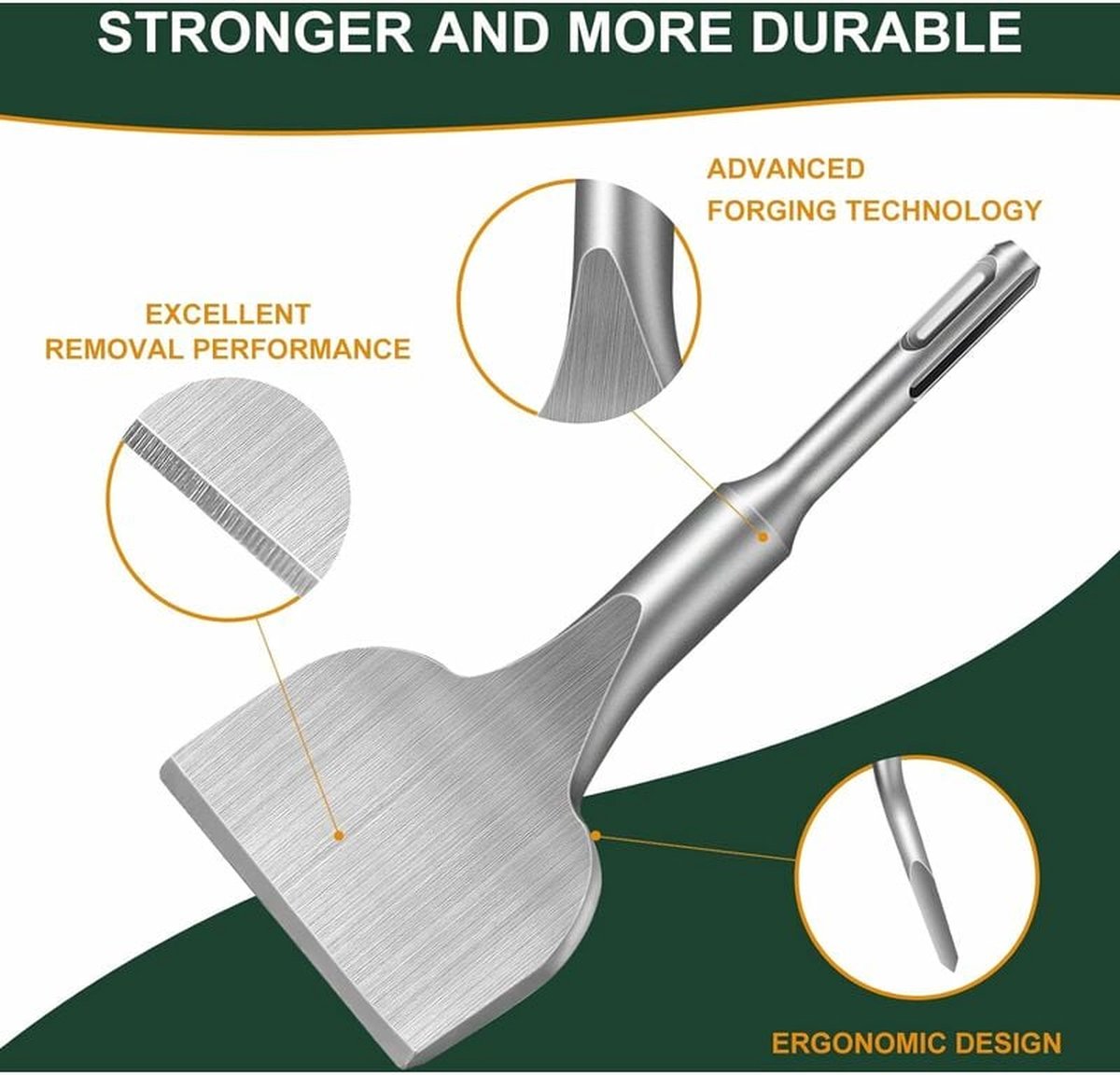 Chisel - 17 * 165 * 75 mm - Tile chisel - slanted chisel - stone chisel - cold chisel - flat chisel - hammer drill chisel - tile chisel for SDS-plus - 40CR