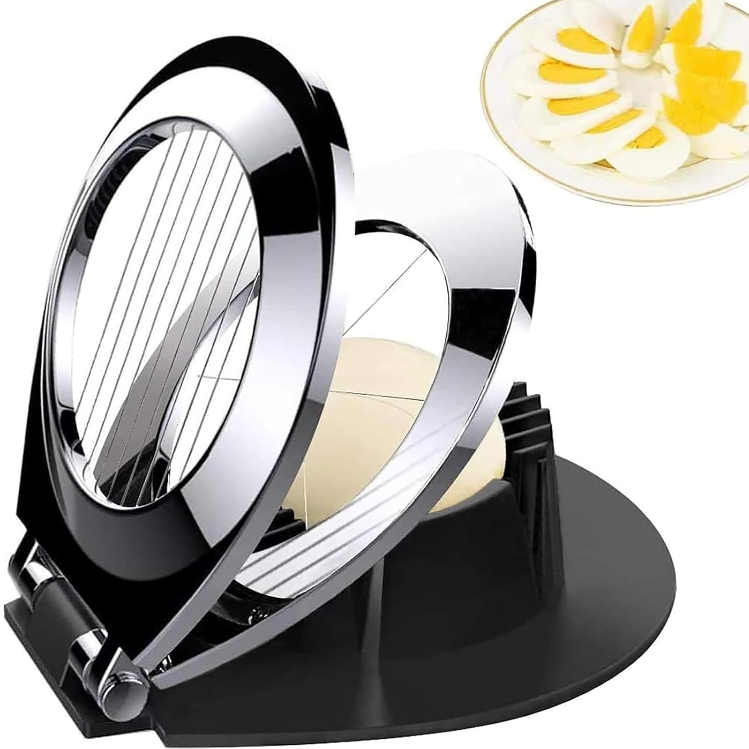 Egg Slicer - Heavy-Duty Egg Slicer for Hard-Boiled Eggs - Strawberry Decorating Slicer - Stainless Steel Wire - 3 Cutting Methods - Dishwasher Safe