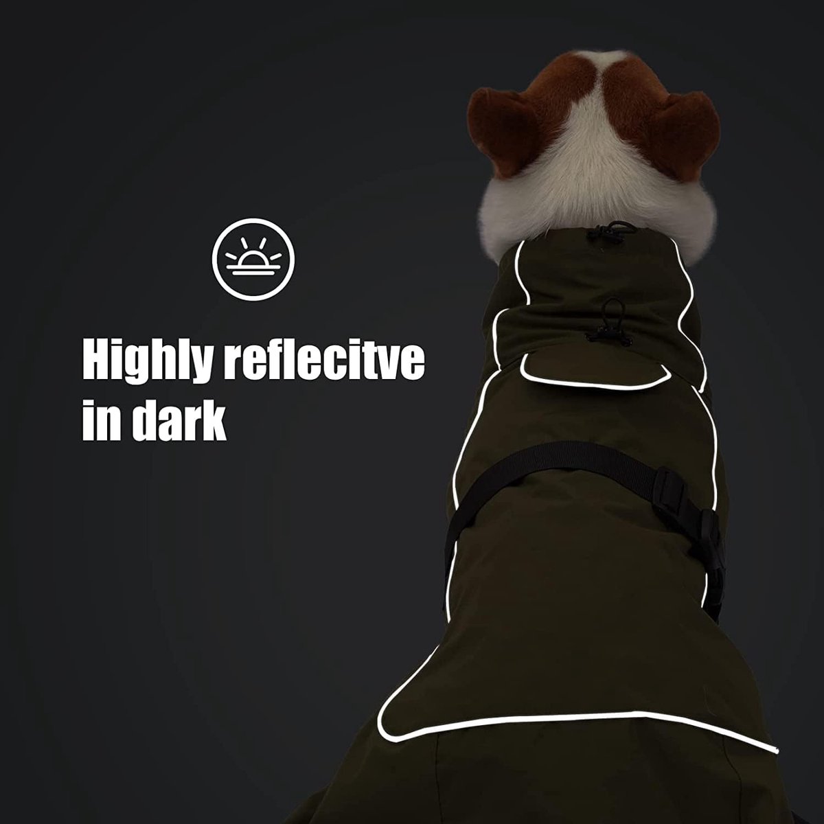 Dog Raincoat - Dog Jacket - Waterproof Winter Dog Coat - Windproof Dog Coat - Winter Dog Coat - Reflective Strip - Green - Size M - Perfect for Small and โ image 2