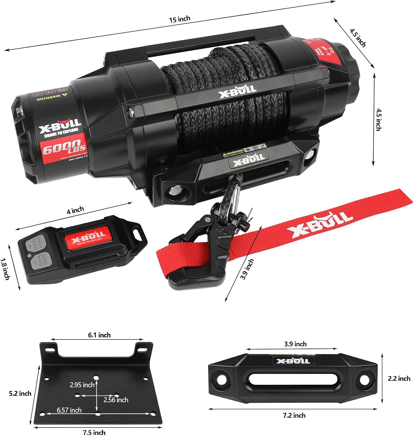 X-BULL 6000lbs Electric Winch 12V Synthetic Rope Towing Trailer ATV UTV BOAT Upgraded version โ image 6