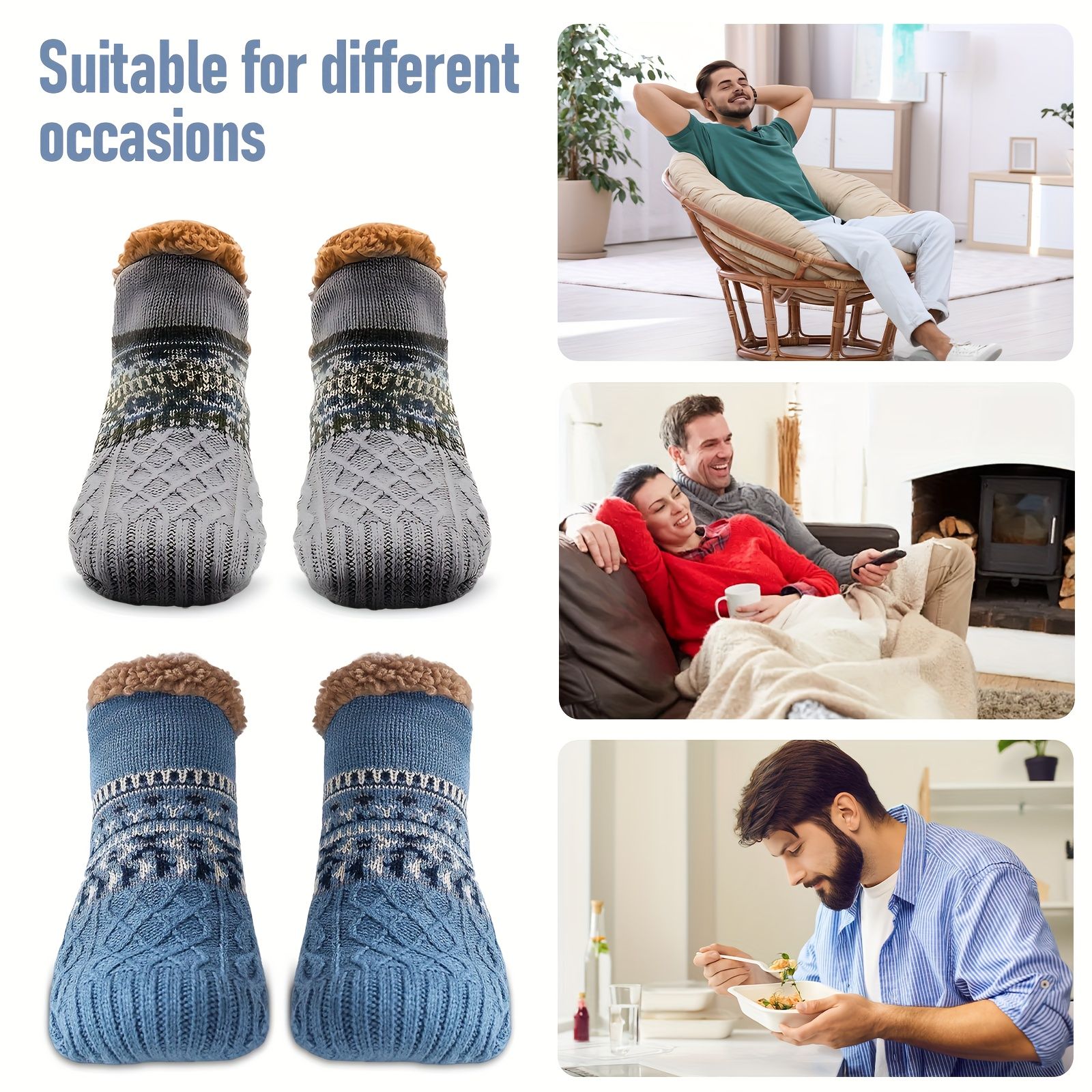 Men's Fleece-Lined Anti-Slip House Socks โ Warm, Cozy, and Secure for Indoor Wear with Plush Sherpa Lining and Silicone Grip Dots (XL, Grey) โ image 4