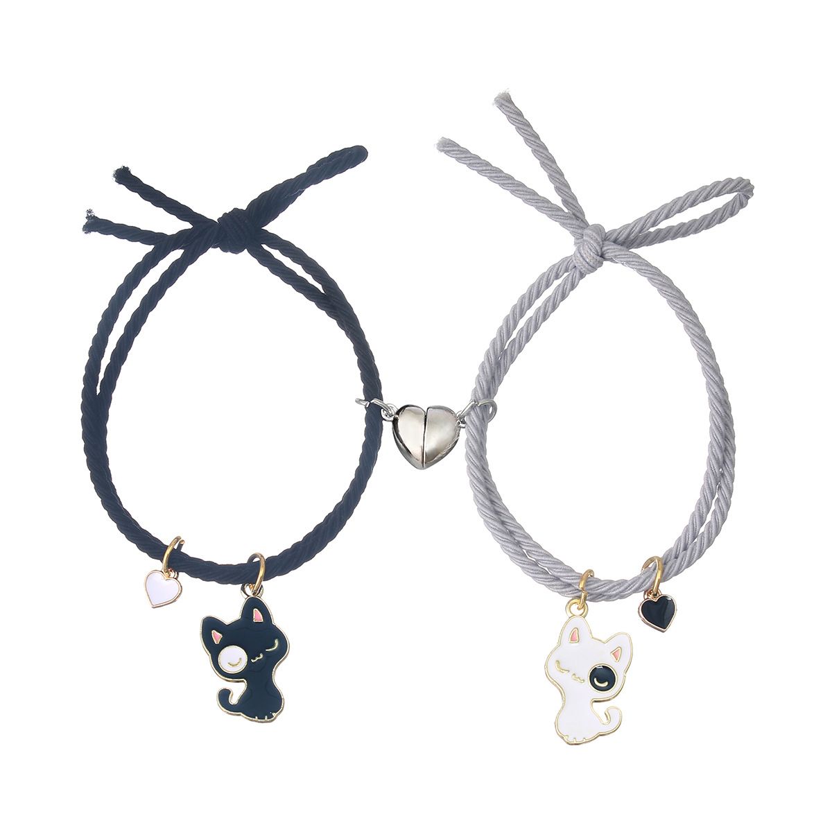Personalized Braided Couples Bracelet Cute Charm Cat Bracelets Handmade Adjustable Braided Rope Matching (3pcs) — image 2