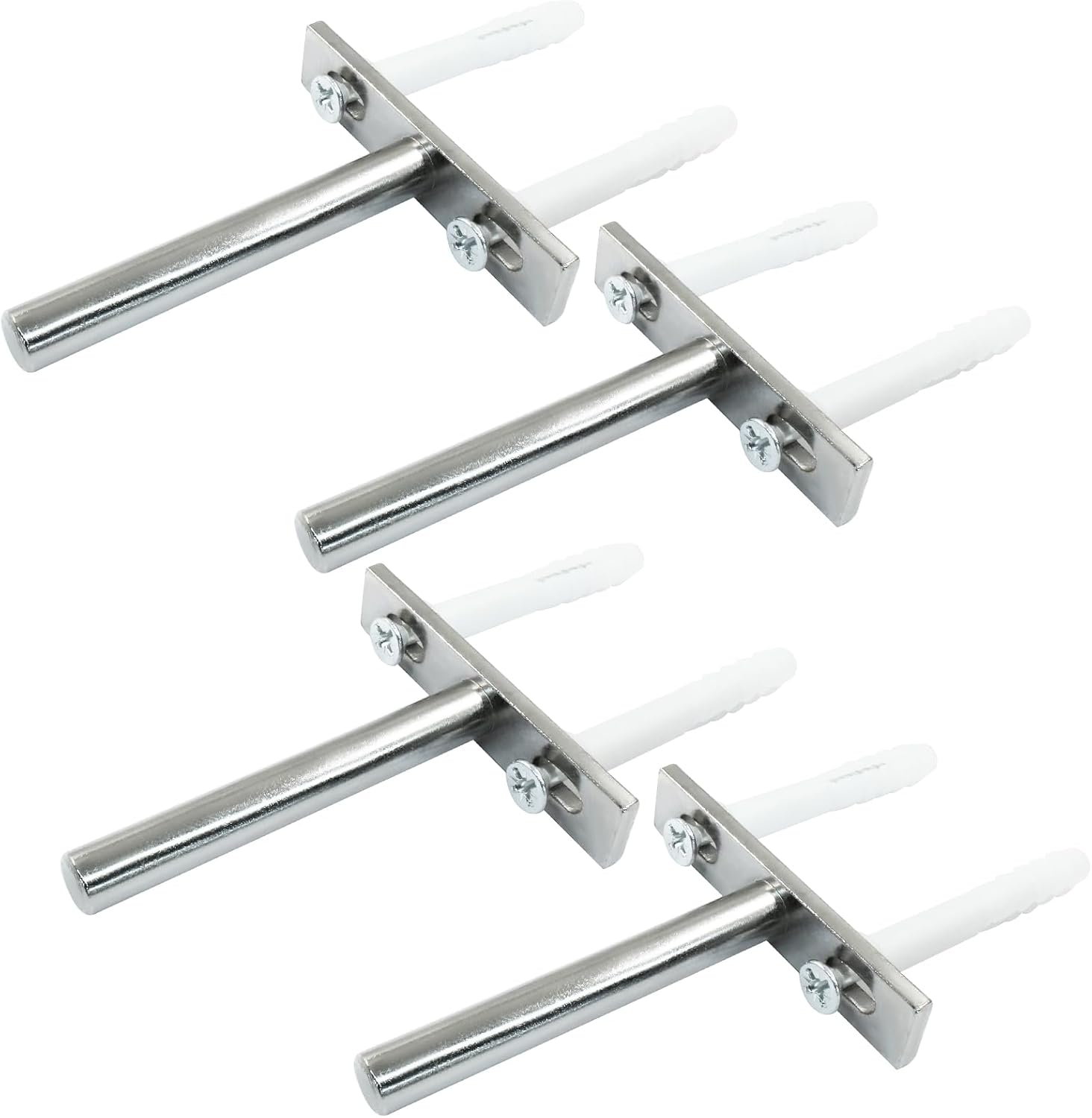 4 Pcs Hidden Floating Shelf Brackets, 3 Inch, Silver, Steel, Wall Mount, Screws and Wall Plugs Included โ image 2