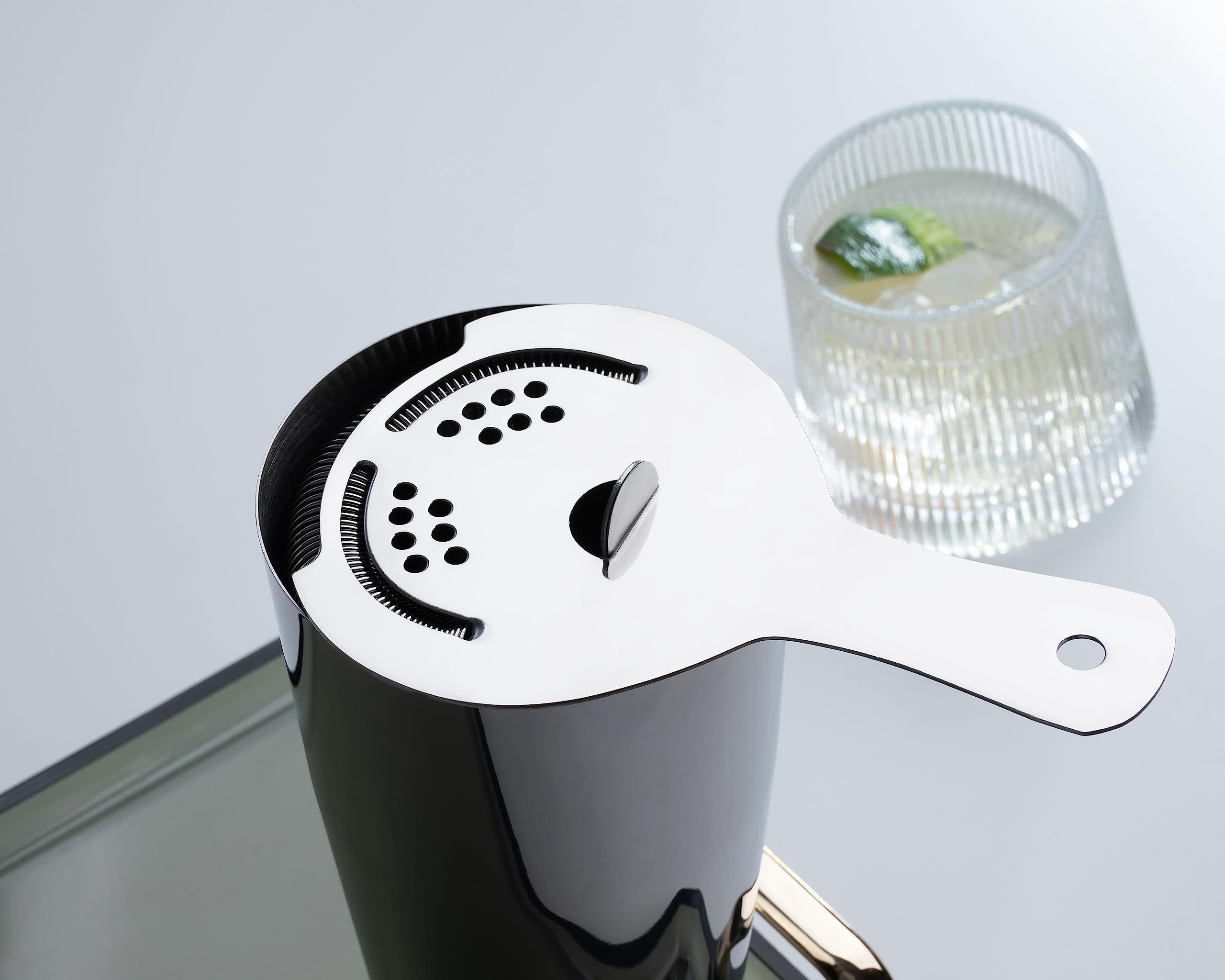 Stainless Steel Cocktail Strainer with High Density Spring | Mirrored Finish - Effortless Straining for Shakers & Mixing Glasses, One Strainer(Large ice — image 4
