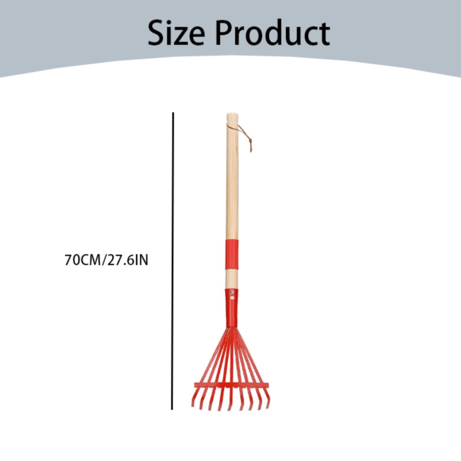 Child Size Garden Leaf Rake with Metal Head and Wooden Handle, Lightweight Outdoor Tool for Gardening and Yard Work, 71 cm, Red — image 4