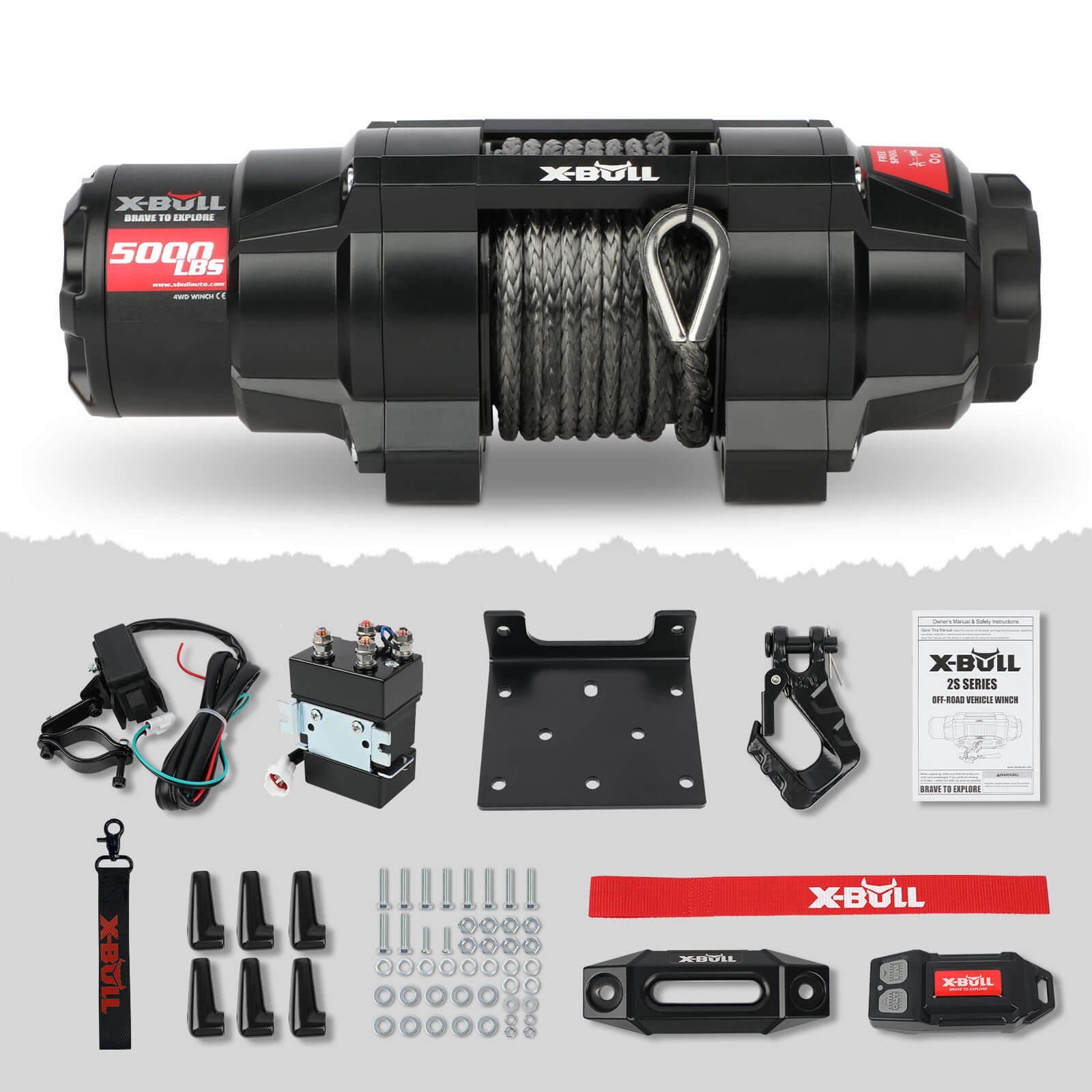 X-BULL 5000LBS Electric Winch 12V Synthetic Rope ATV UTV Boat Upgraded version โ image 2