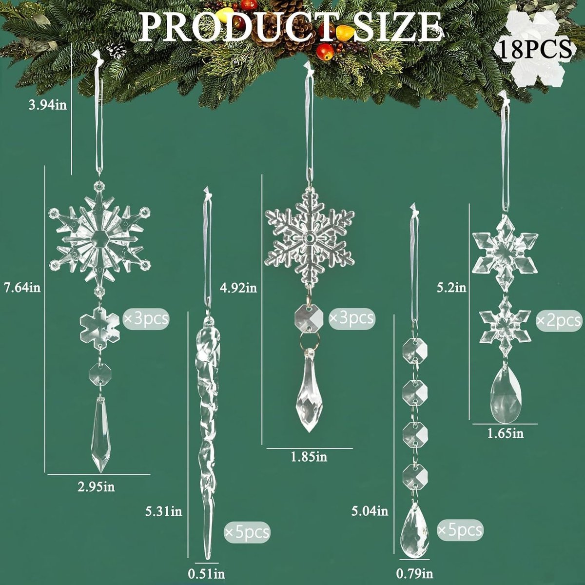 Indoor Christmas Decoration - Mix of Shapes - Acrylic Snowflakes and Icicles - Outdoor Christmas Decoration - Reusable Christmas Ornaments - Suitable — image 5