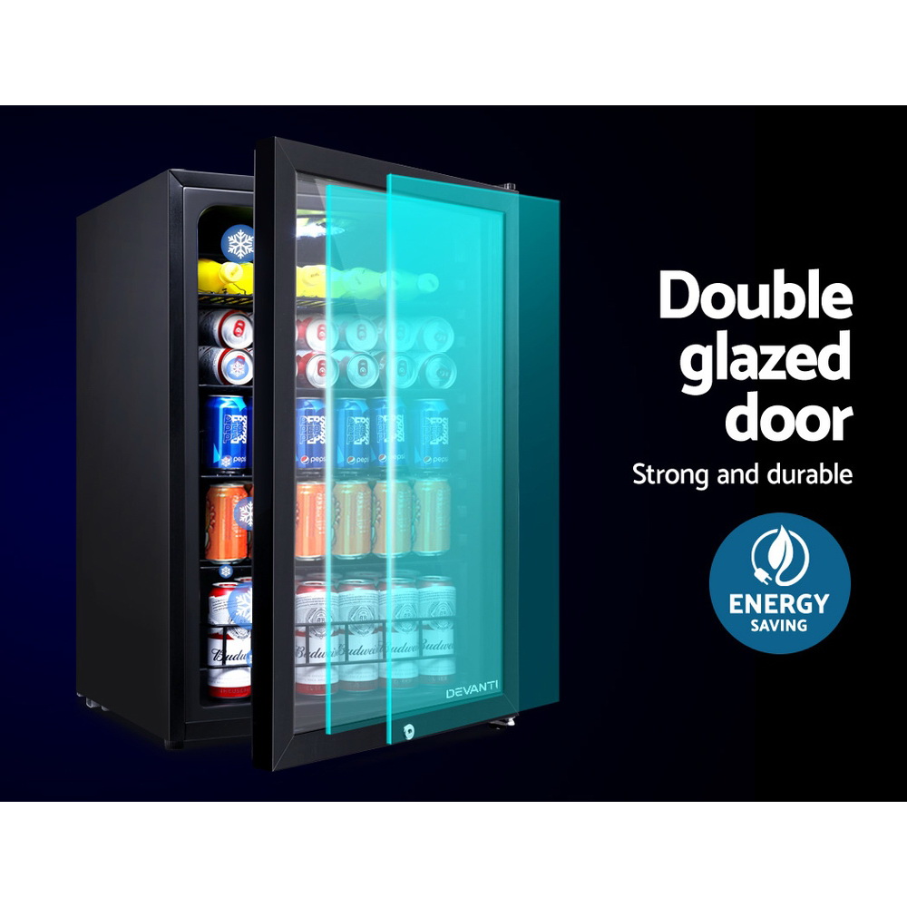 Devanti 115L Bar Fridge Glass Door w/Light Black — image 2