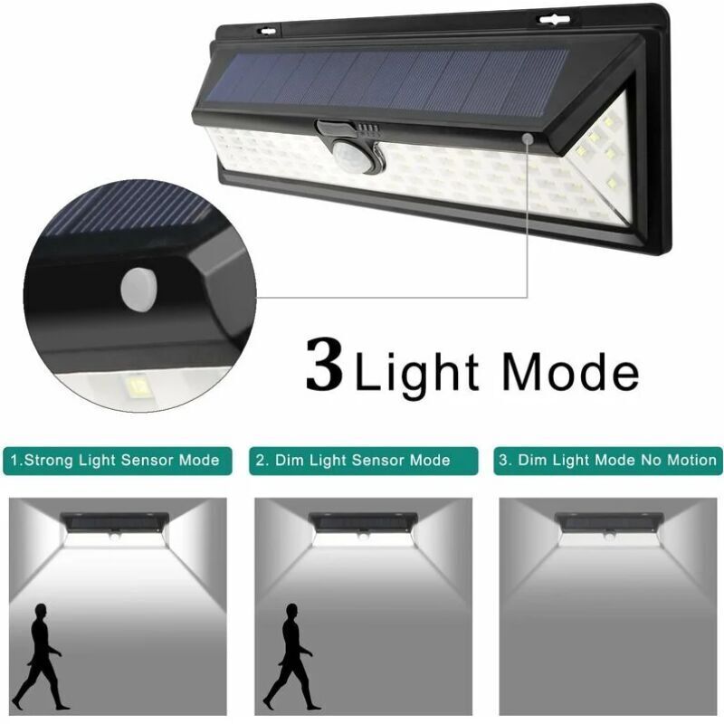 Solar Wall Light - 118 LED Solar Lamp 1000 Lumen Wall Light PIR Motion Sensor IP65 Waterproof Outdoor Garden..DEBUNS โ image 5