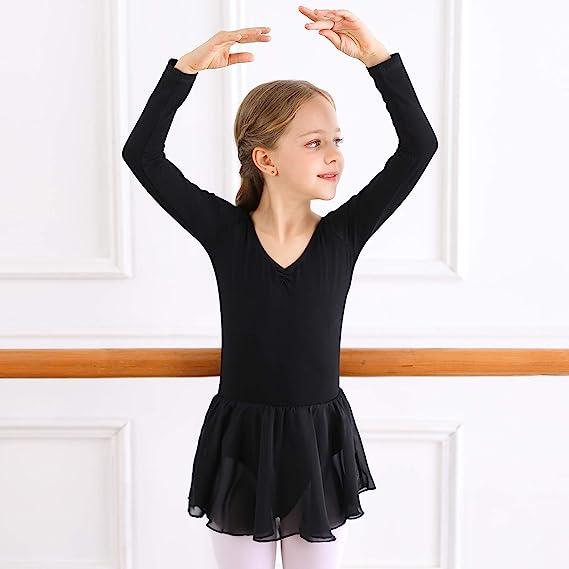 Black Ballet Dress for Girls with Long Sleeves Tulle Skirt Size 130 cm โ image 2