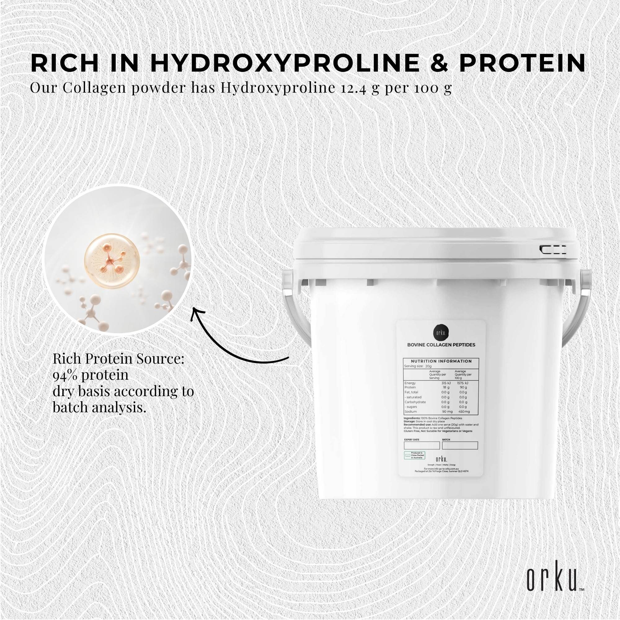 Orku 2.5Kg Bovine Collagen Peptides Powder Tub Hydrolysed Protein — image 5