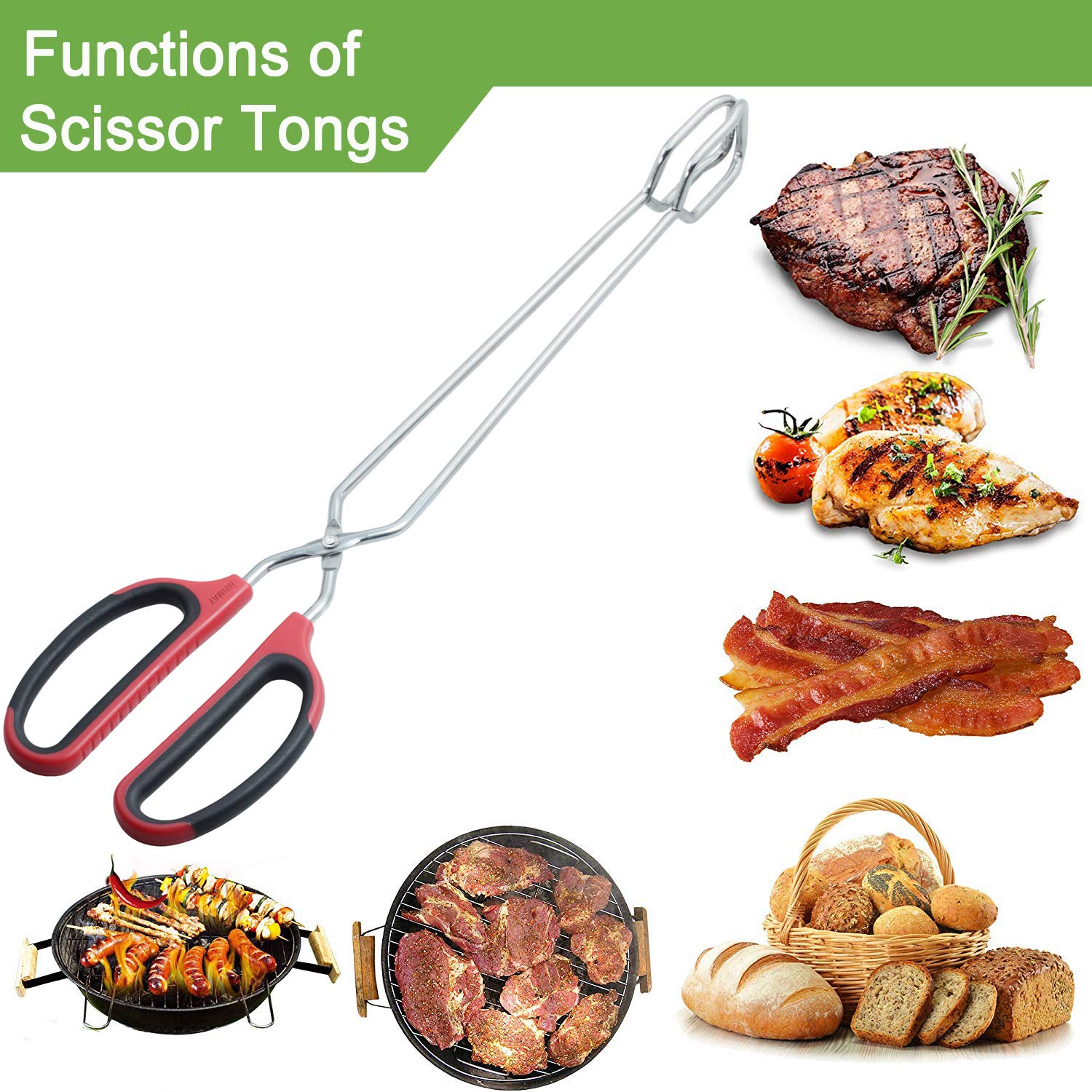 PROFESSIONAL QUALITY DURABLE STAINLESS STEEL Extra Long Scissor Tongs Stainless Steel Barbecue Grill Tongs 33cm — image 4