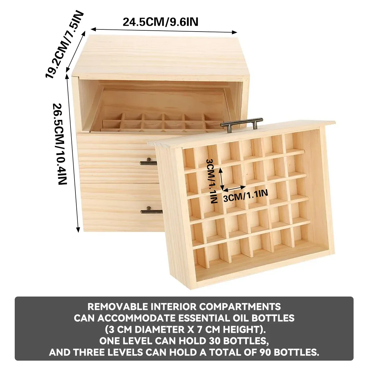 Large Capacity Essential Oil Storage Box 3-Layer Drawers 90 Grids Organizer — image 3
