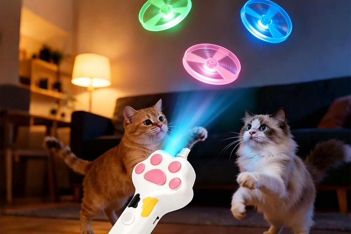 Cat Toy Disc Launcher Cat Fetch Toy Cat Disc Launcher with Lights-White โ image 2
