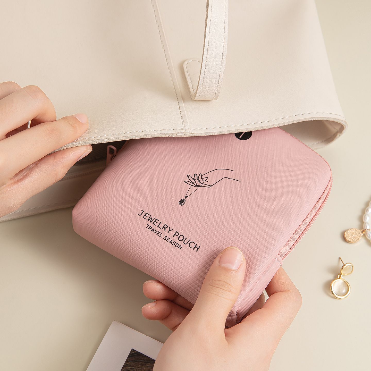 Small Travel Jewelry Case, Jewelry Pouch Bag with Zipper, Valentines Gifts for Women, Jewelry Organizer for Bracelet Bangle Rings Earring (Pink,only bag) โ image 4