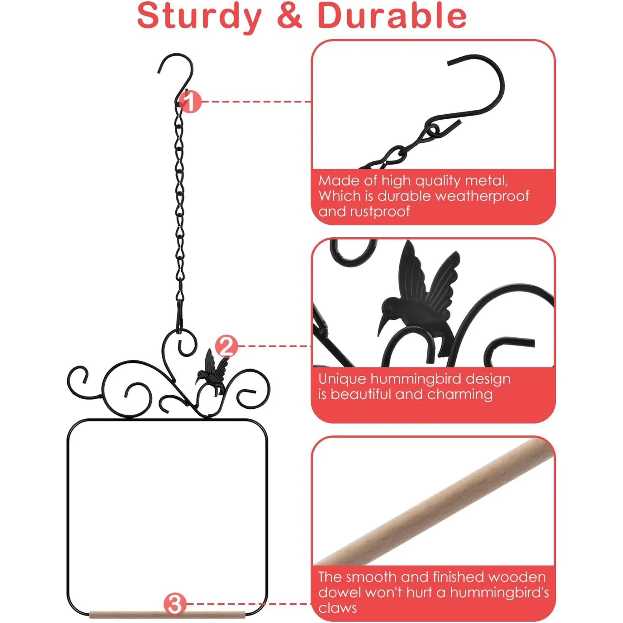 2 Pack Black Hummingbird Swings and Perches, Metal Frame Wild Bird Swing With Wooden Dowel and Hanging Chains for Indoor Outdoor โ image 3