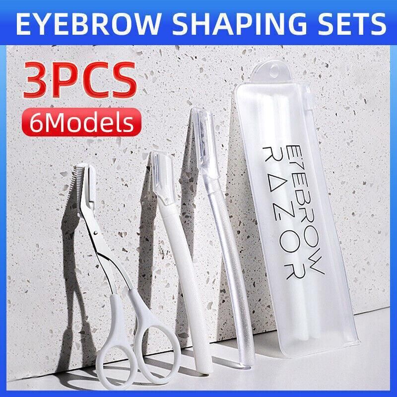 3Pcs Eyebrow Razor Set Facial Trimmer Shaver Blade Hair Remover Beauty Tool - Eyebrow Razor-White-1*Short+2*Long โ image 2