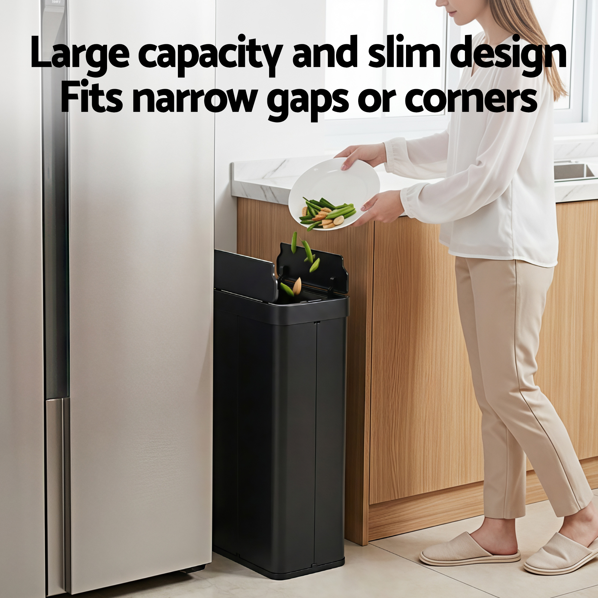 Devanti Rubbish Bin 70L Automatic Sensor Kitchen Bin, Slim Smart Garbage Can Touchless Rectangular with Liner Holder, Fully Closed Lid for Bedroom, Bathroom โ image 6