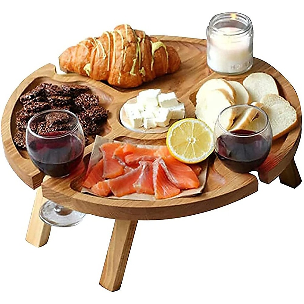Outdoor Picnic Table Wooden Portable Folding Mini Wine Rack Picnic Table — image 3