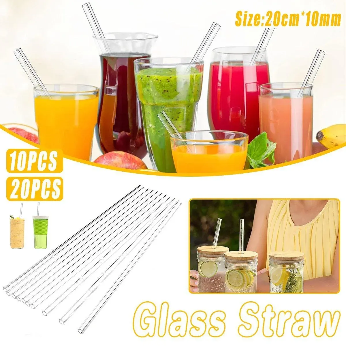 Clear Glass Straws Heat Resistant Juice Milk Straws Creative Style Reusable - 10Pcs โ image 2