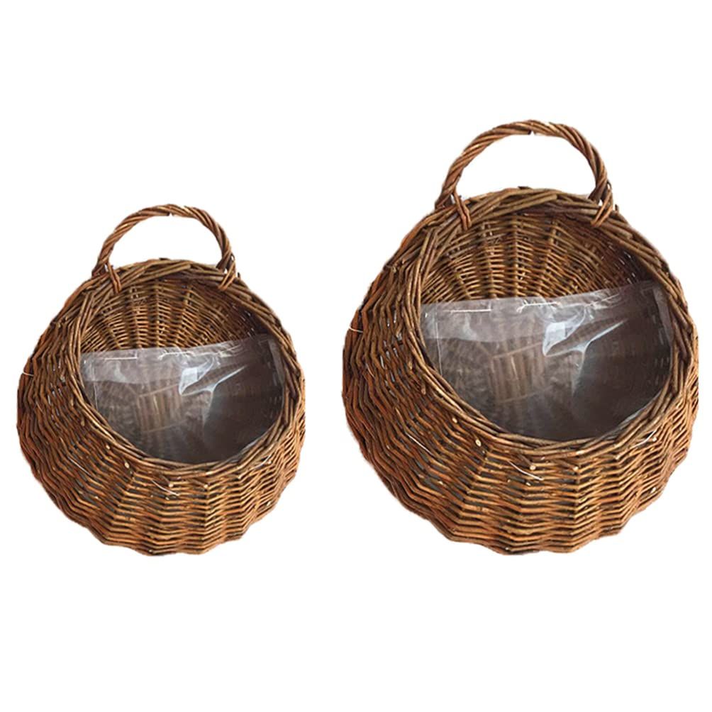 2Pcs Round Hanging Planter Burlap Flower Basket Flower Hanging Basket Wall Hanging Garden Planter Rattan Storage Basket Round