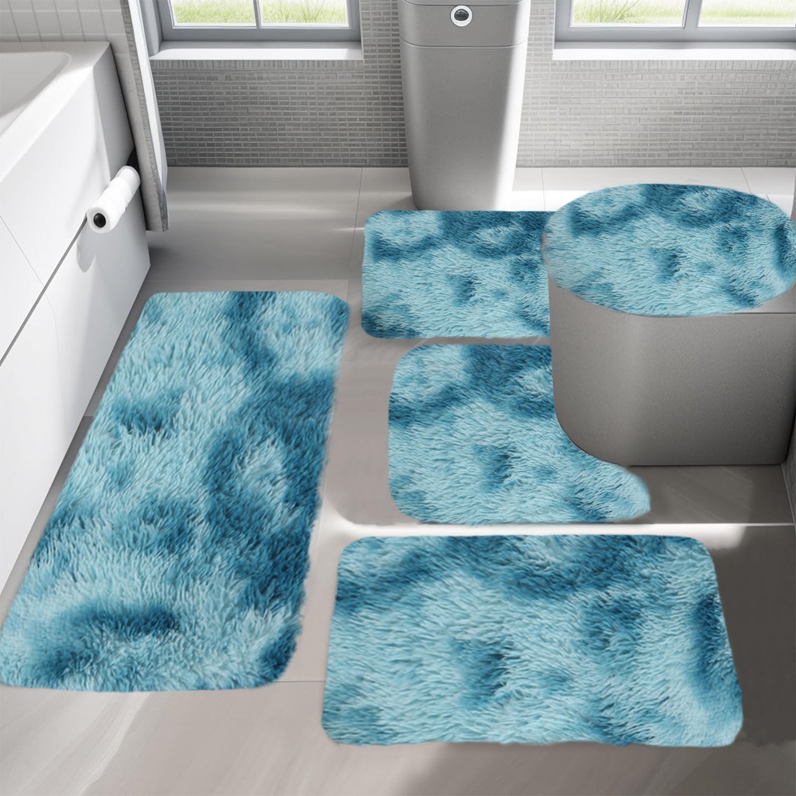 Tie-Dye Bathroom Rugs Sets, Non-Slip Bath Mat Set 5 Piece, Soft Comfortable Washable Bathroom Mat Set, Quicker Dry Bathroom Rug with Toilet Rug Blue — image 4