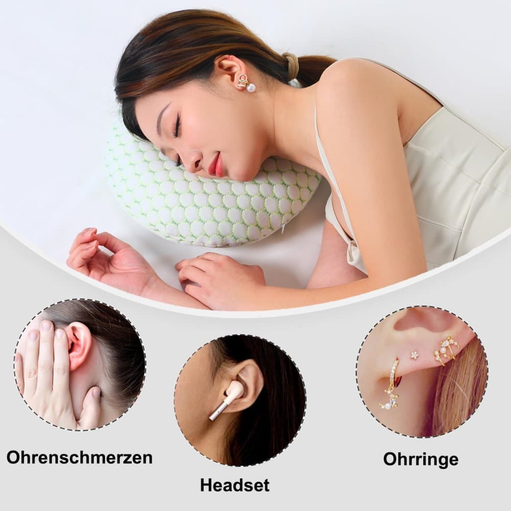 Ear Pillow for Side Sleeping, Ergonomic Perforated Design, Comfortable Ear Pressure Relief, Green โ image 2