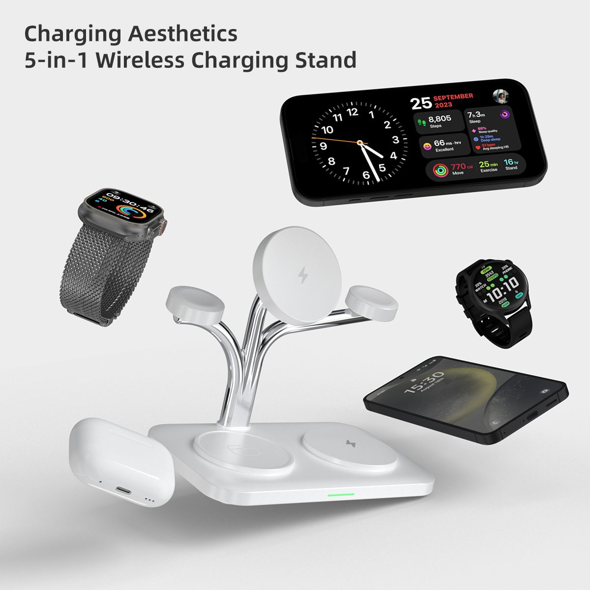 OC22 5-in-1 Wireless Charging Stand Multi Device Fast Charging Dock,white — image 2