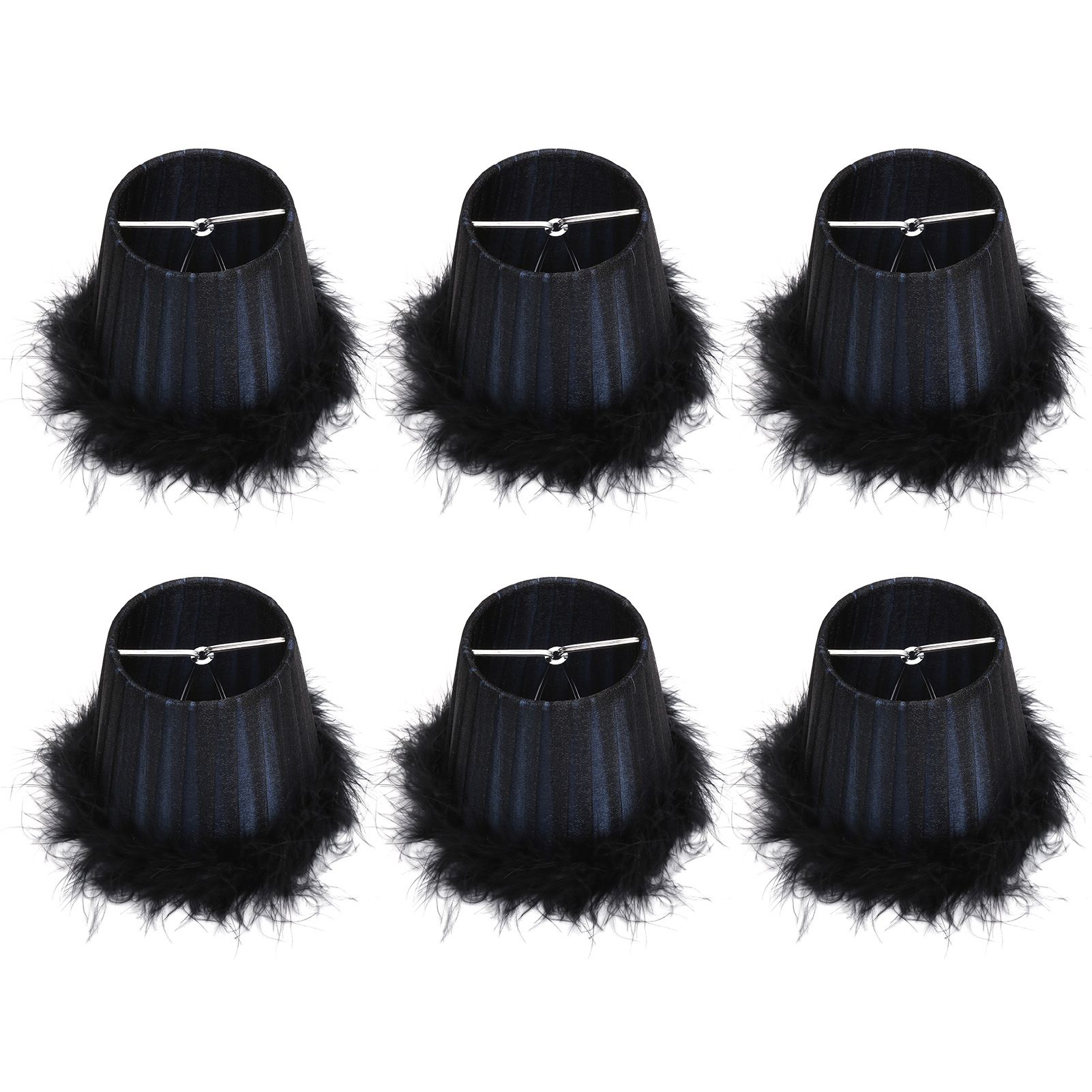 6Pcs Feather Cloth Lampshade Blue Hotel Chandelier Wall Lamp Decoration Protective Cover — image 2