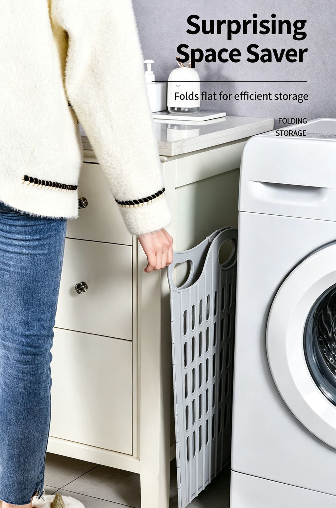 Extra Small Hollow-out Foldable Clothes Storage Basket, Grey Portable Hamper, Tidy Organiser for Laundry and Toys โ image 4