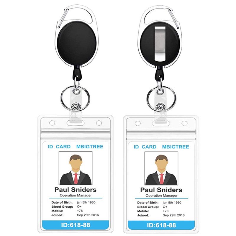 5 Pack Badge Holders, Retractable Badge Reel with Carabiner Belt Clip and Key Ring for ID Card Name Holder and Keychain — image 2