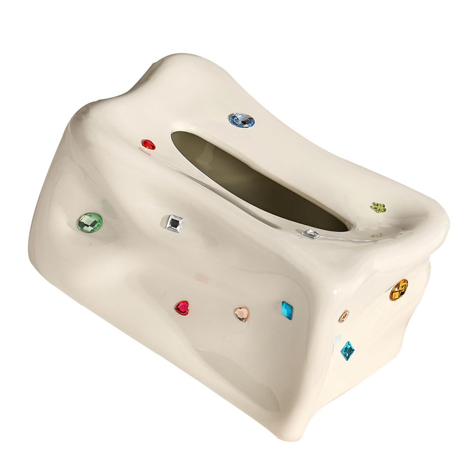 Ceramic Tissue Box Case Holder Decorative Elegant Facial Tissue Napkin Dispenser Box for Dinner Room Beige — image 2