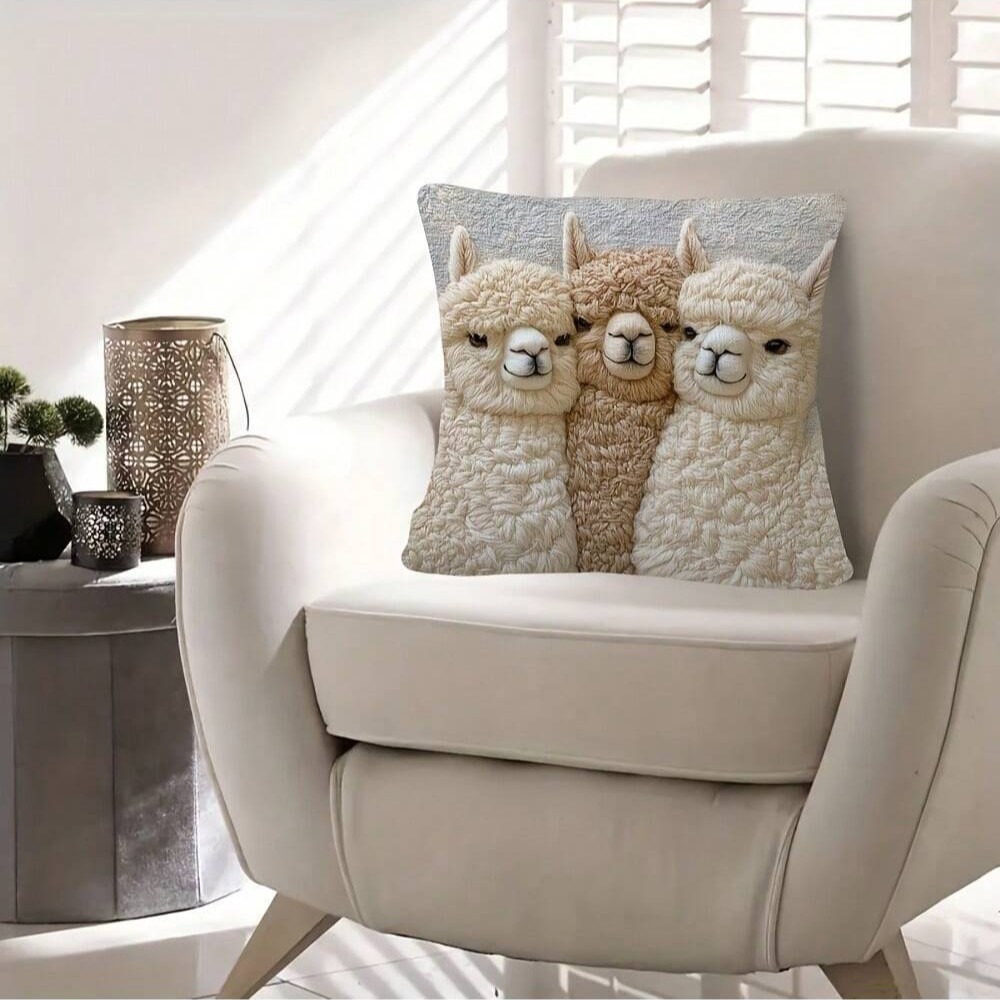 Cute Alpaca Throw Pillow Cover Set of 2 – Soft Faux Fur Decorative Cushion Case for Sofa, Bed, Car – Cozy Home Accent (Gray) — image 2