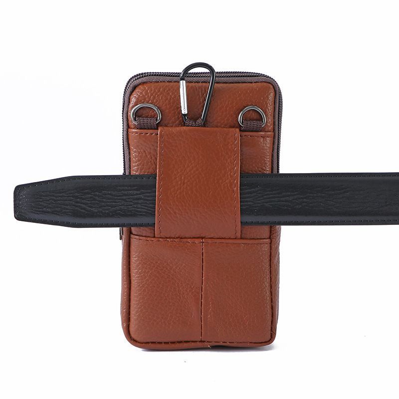 Business Leather Crossbody Waist Bag For Mobile Phone, Coffee, Slim Minimalist Daily Carry Present — image 2