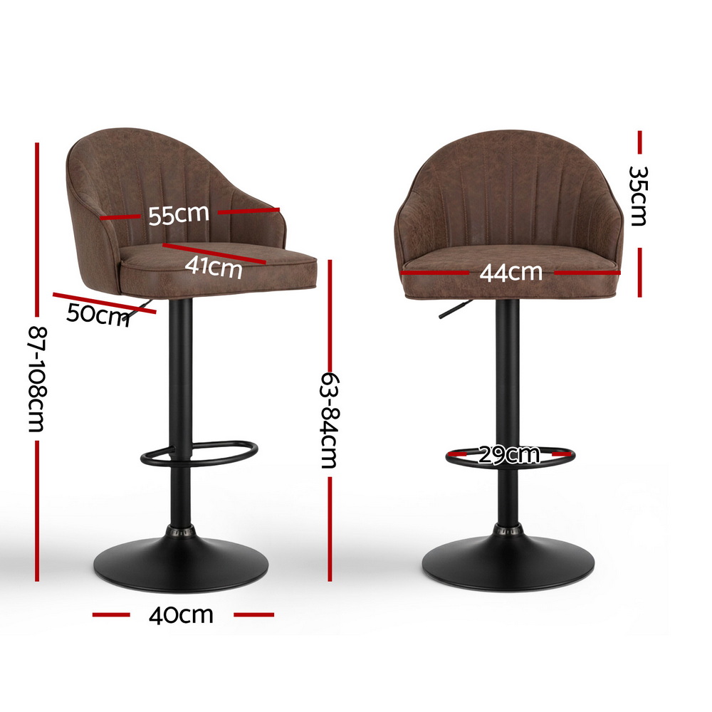Artiss 4x Bar Stools Kitchen Swivel Gas Lift Counter Chair Shell Leather Brown — image 2