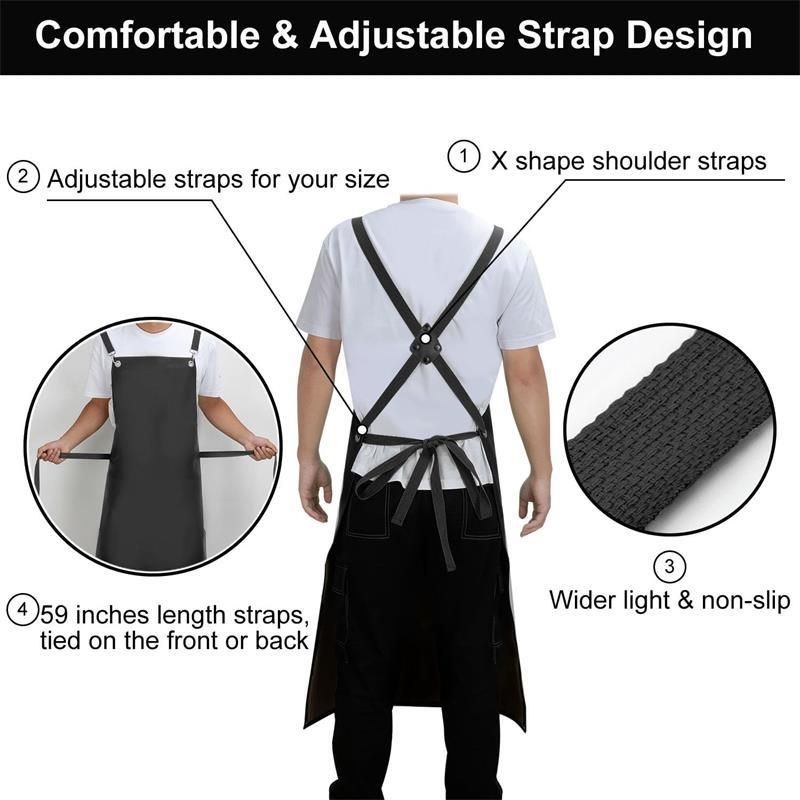PU Rubber Waterproof Aprons for Dishwashing, Heavy Duty Butcher Apron, Adjustable Cross Back Apron for Dishwasher — image 4