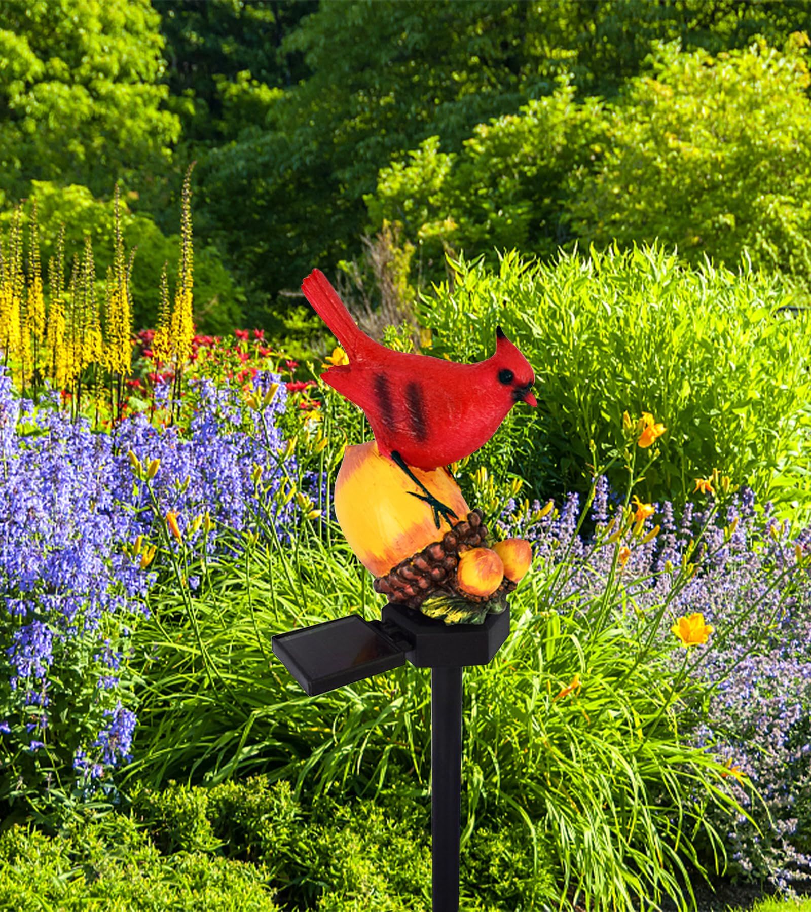Solar Garden Decor Waterproof Red Bird Figurine Solar Stake Lights for Outside Outdoor Yard Patio Lawn Porch Cemetery Grave(Nut) — image 2
