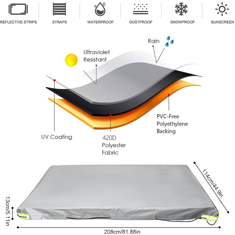 Flat Trailer Cover - 208 X 114 X 13 Cm - Dustproof - For 750 Kg Trailer - Grey โ image 2