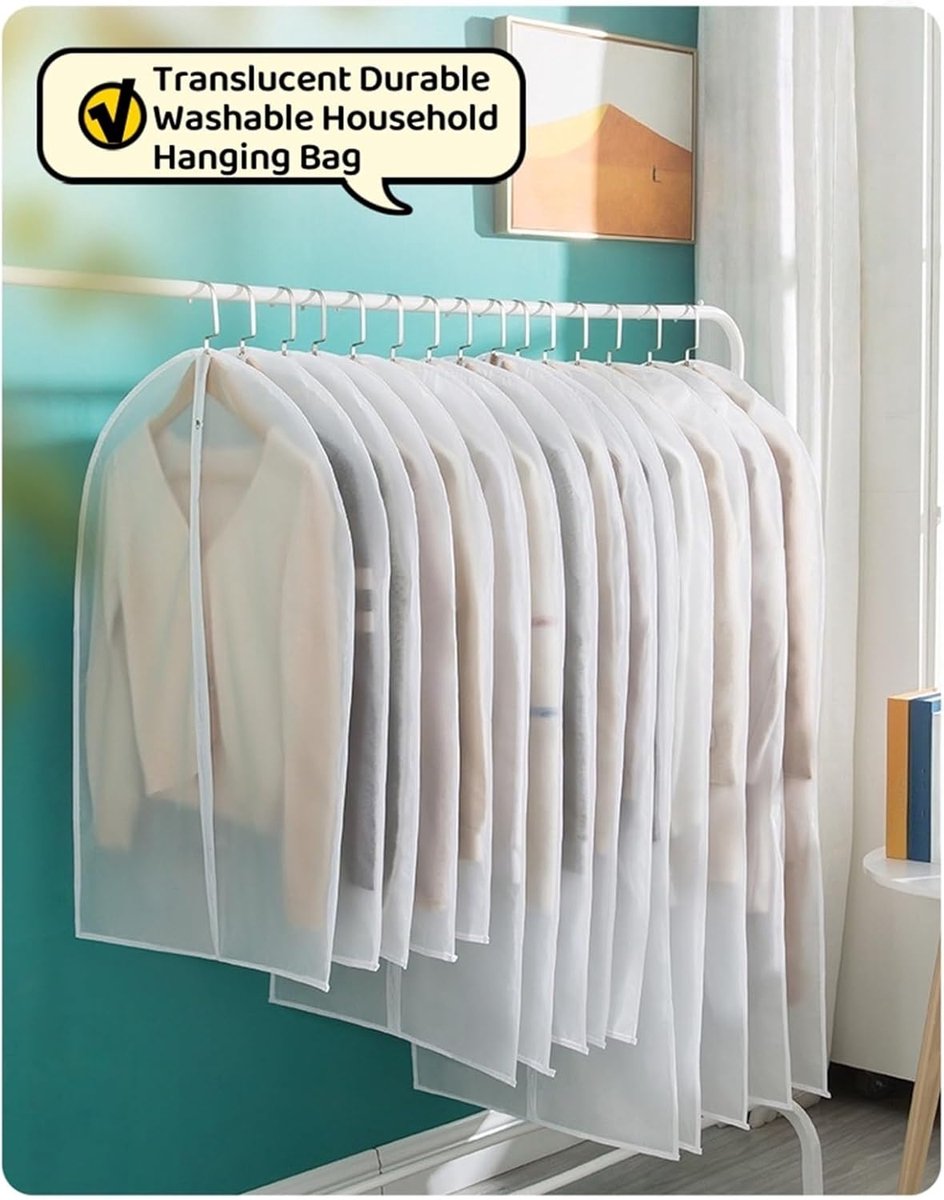 5-piece - Garment bag - dust cover - clothing storage bag - central zipper - storage accessories - suitable for wardrobe storage and travel - white - 60*120 cm — image 6