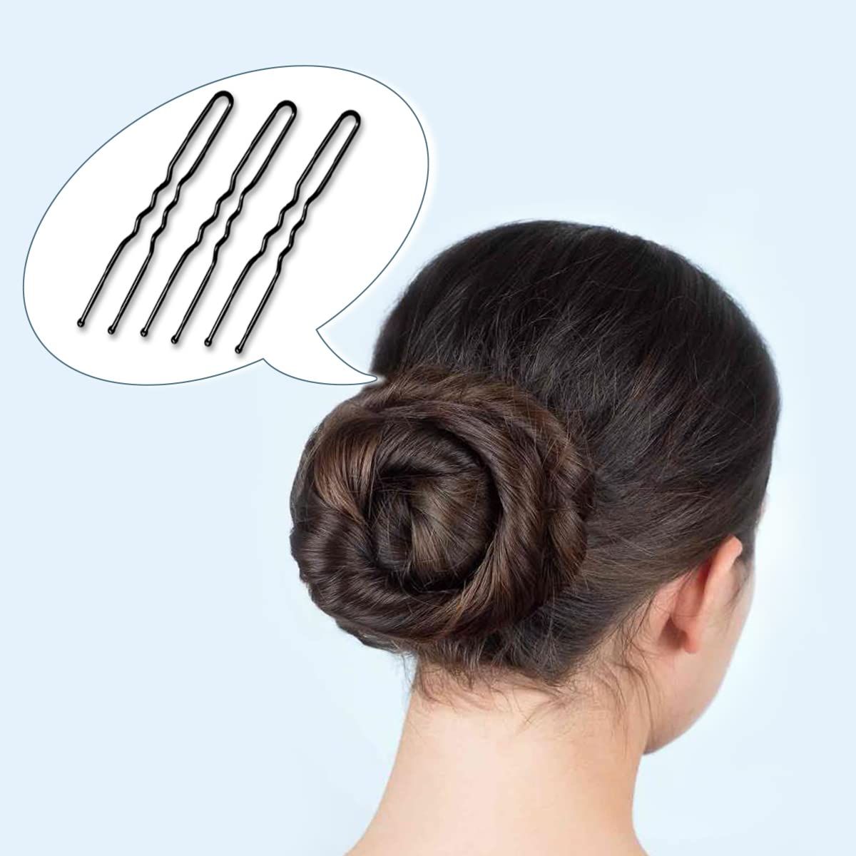 100 Pack U Shaped Crinkle Hair Pins with Storage Box, Heavy Duty Hair Grips for Buns, Updos, Ballet and Everyday Styling, Black, 6.1 cm β image 4
