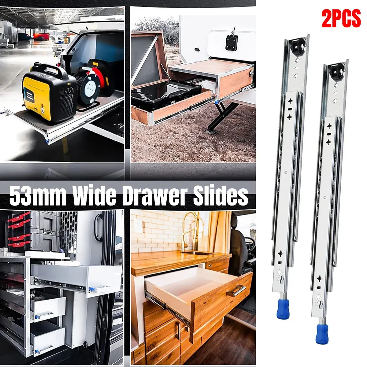 2PCS 53mm Heavy Duty Drawer Slides 850mm Full Extension Rail