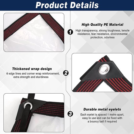 Waterproof Tarpaulin - Transparent - Durable tarpaulin with 10x10 eyelets, Large (Small) transparent tarpaulin for outdoor use - Suitable for — image 2