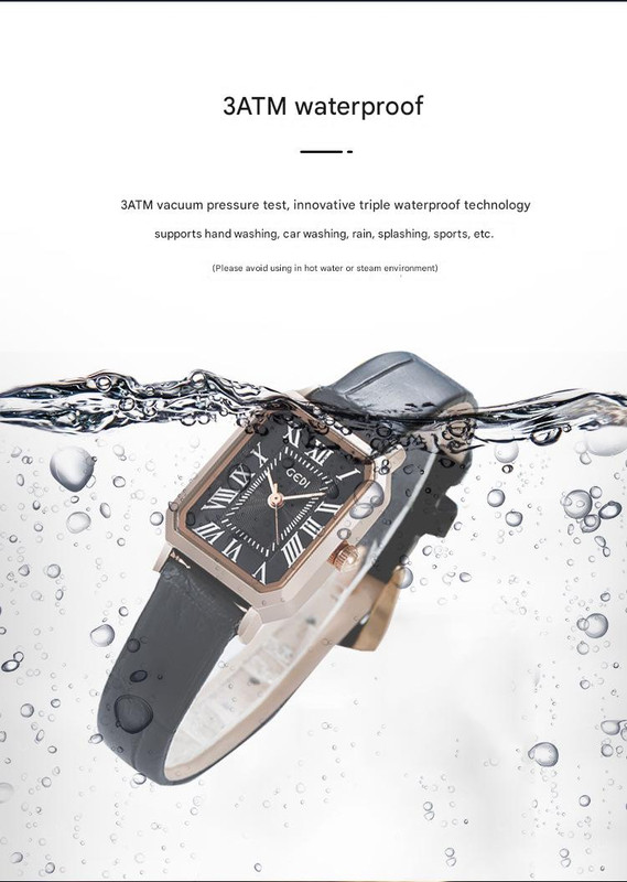 Rose gold shell, white plate, green belt Ladies Quartz Watch - Classic Rectangular, Leather Band โ image 3