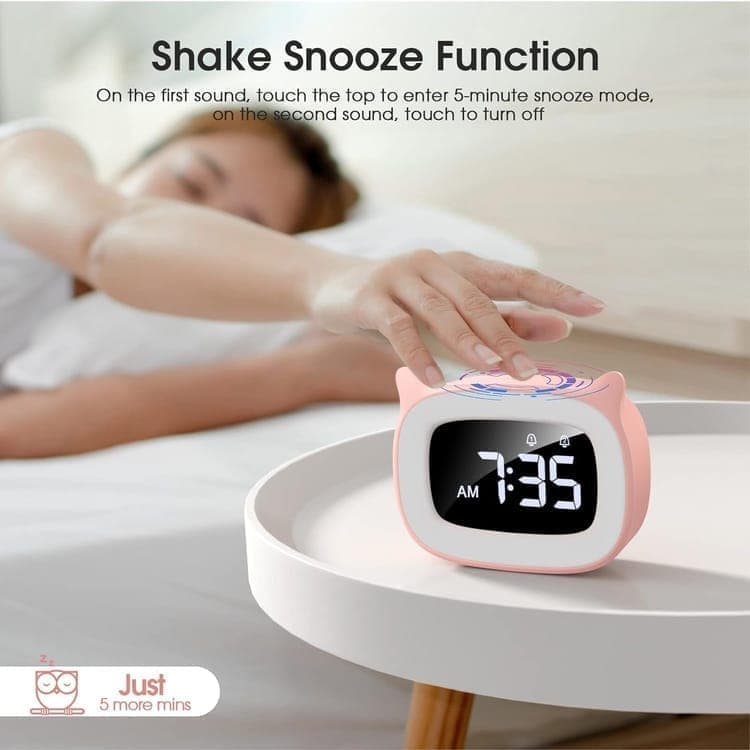 Digital LED Alarm Clock with Silent Operation, 5 Volume Levels, 5-Color Night Light, 18 Natural Sounds, Adjustable Brightness and Snooze Function, Pink — image 3